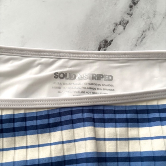 Solid & Striped Nwt Marina Blue & Off White Stripe The Iris Ribbed Bikini Bottom - Picture 2 of 3